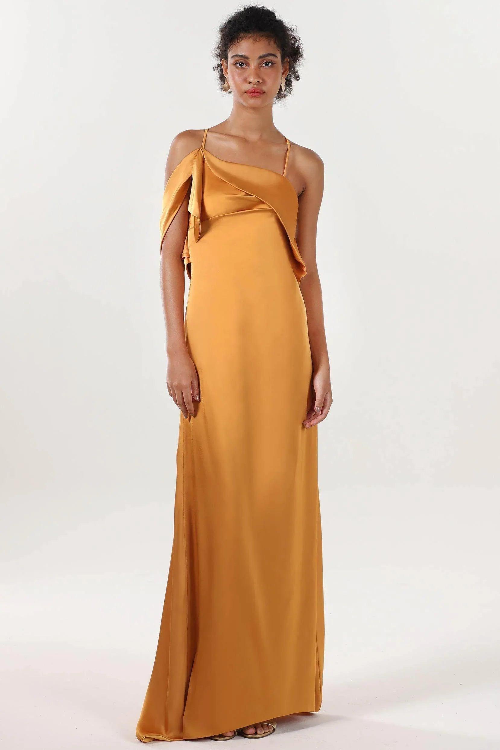 Sheath-Column Sweep-Brush Train Luxe Satin Formal Dress CS0598CR - COCOMELODY